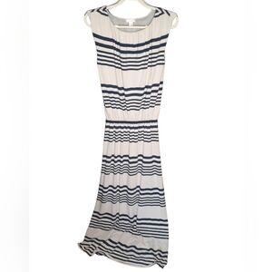 Garnet Hill Black and Light Gray Sheath Maxi Dress Sleeveless Crew Neck